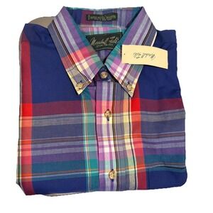 Vtg‎ Marshall Field's Mens Button-Down Plaid Shirt, New Old Stock  Large READ